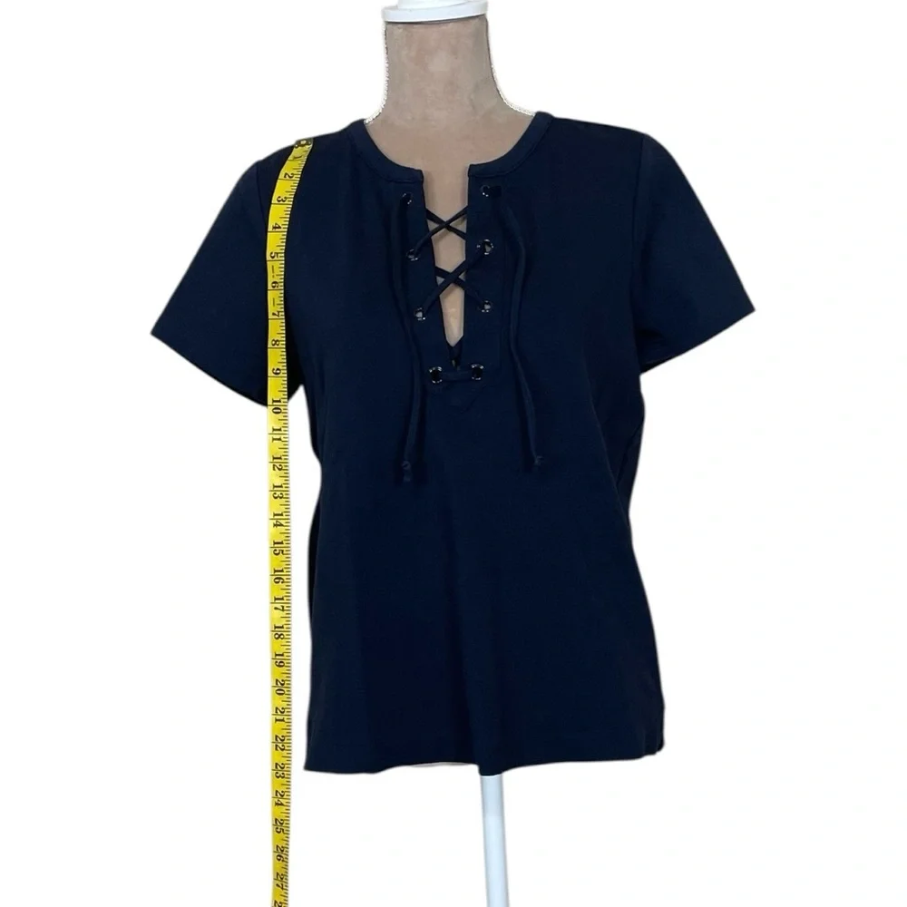 J. Crew Navy Lace-Up Short Sleeve Tee (G-1)